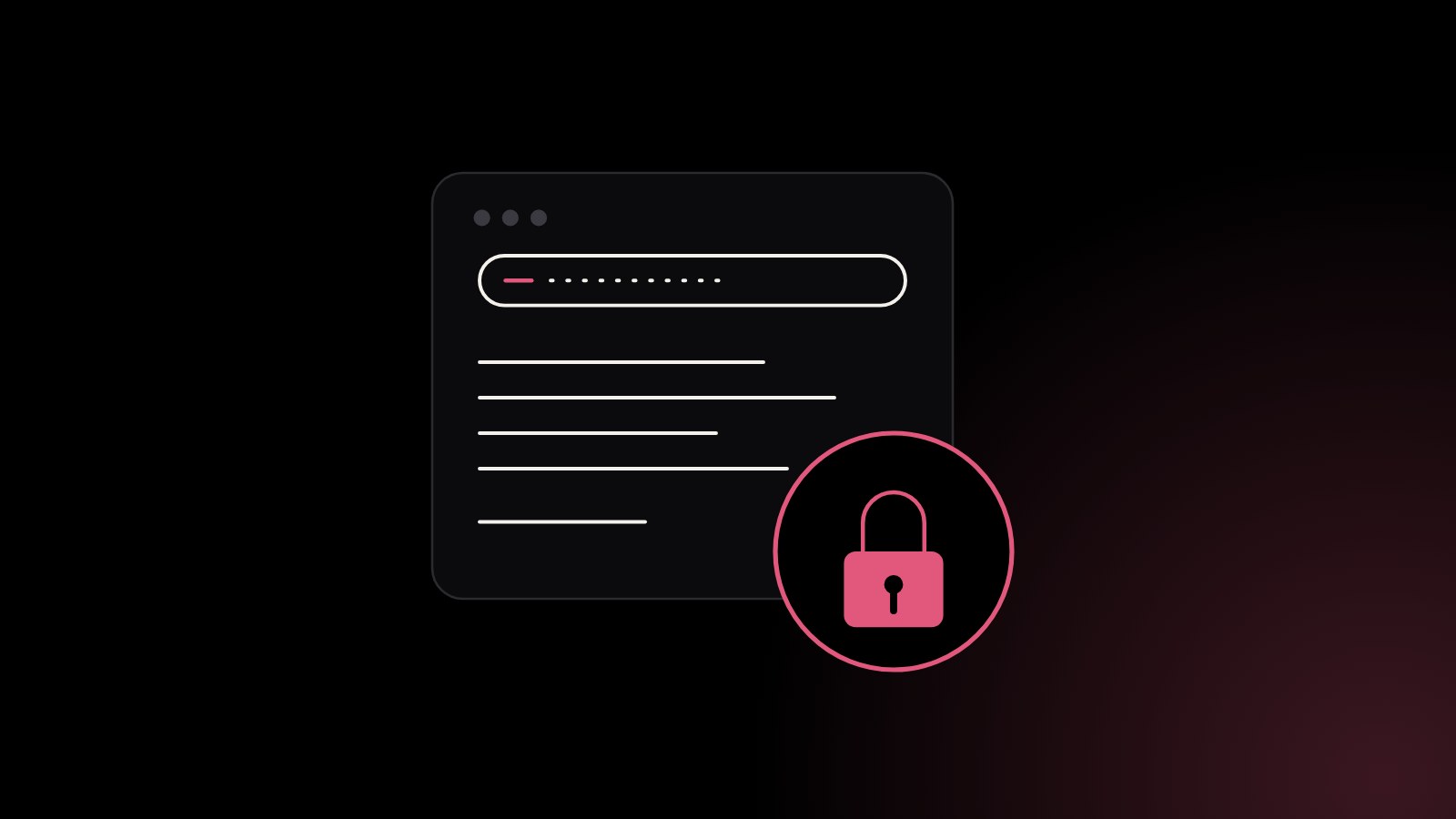 Line drawing of a browser window with a pink padlock, illustrating the Chrome HTTP warning for websites without HTTPS